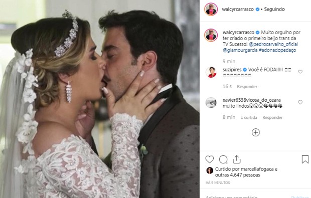 Britney (Glamour Garcia) e Abel (Pedro Carvalho) se beijam em A Dona do Pedaço (Foto: TV Globo/Divulgação)