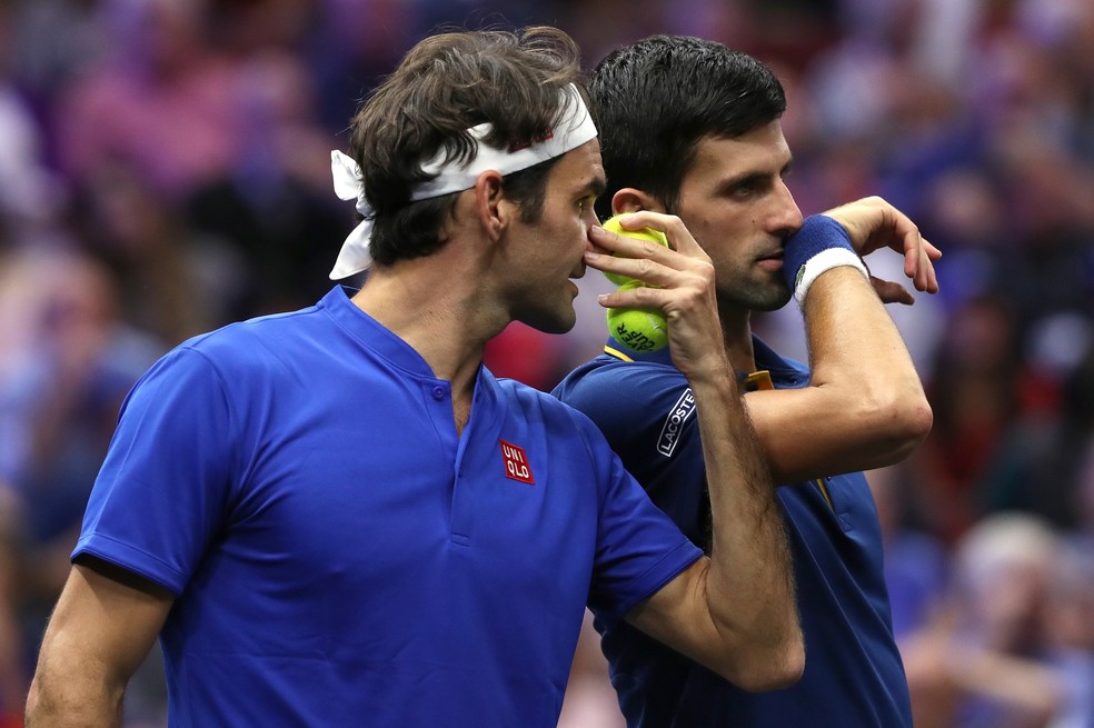 Novak Djokovic tem 15 Grand Slams, contra 17 de Nadal e 20 de Federer — Foto: Matthew Stockman/Getty Images