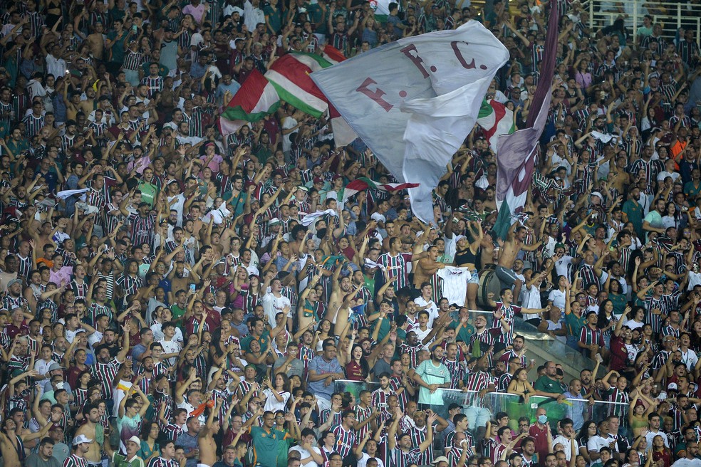 Torcida do Fluminense no jogo contra o Santos no Maracanã — Foto: Alexandre Durão / ge