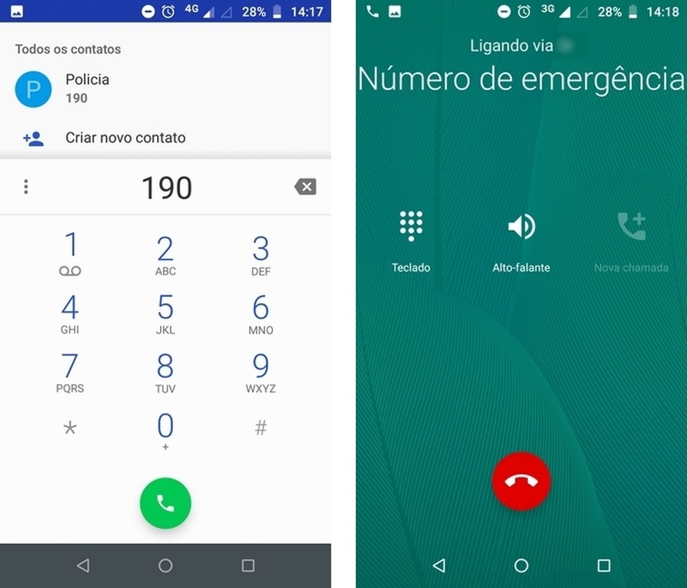 Ligação para a polícia acionada a partir do botão SOS do Cabify — Foto: Reprodução/Raquel Freire