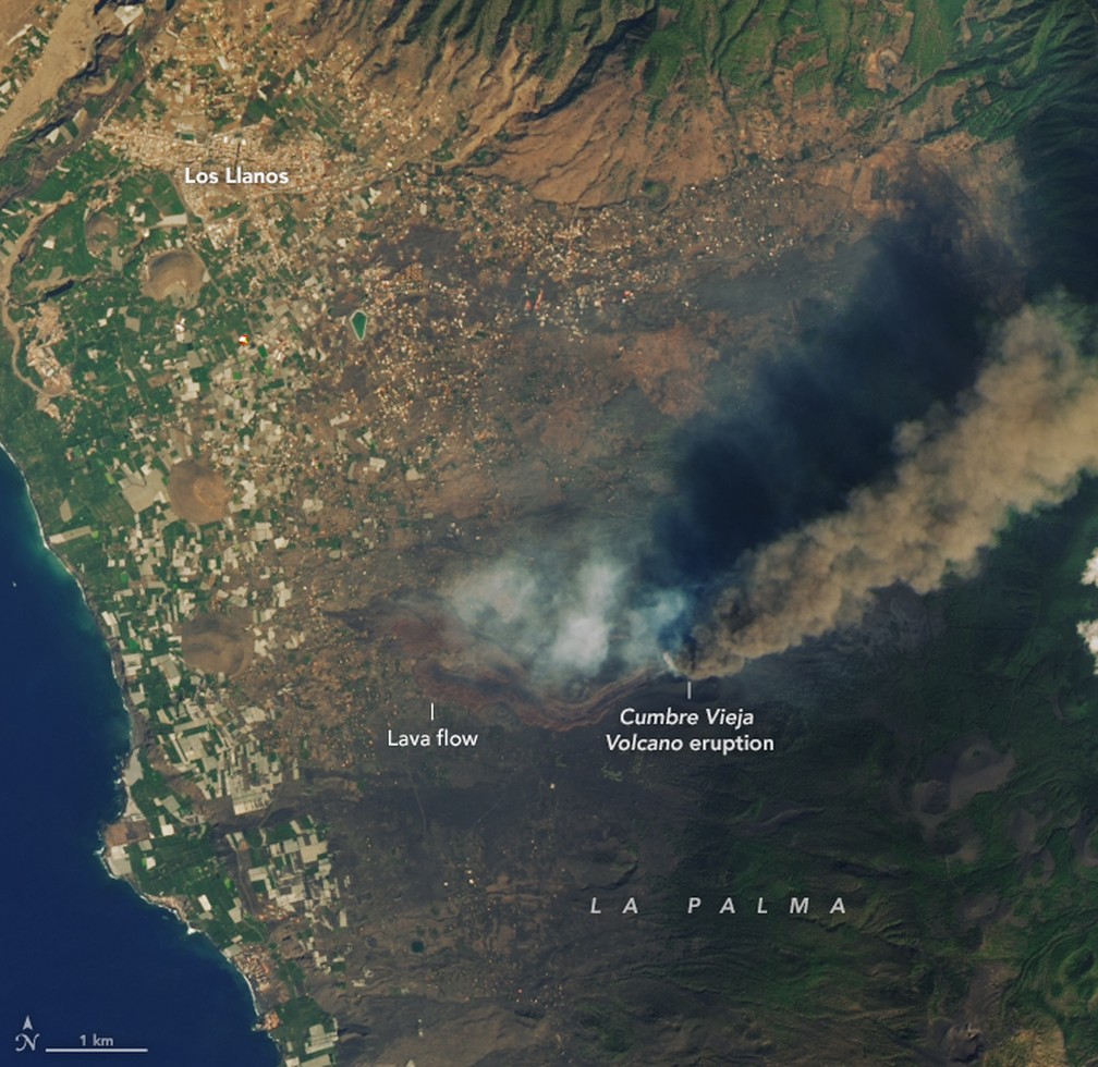 MAIS PERTO - Imagem feita pelo satélite Landsat 8 e pelo Earth Observatory, da agência especial americana, de 26 de setembro  — Foto: Landsat 8/Earth Observatory/Nasa