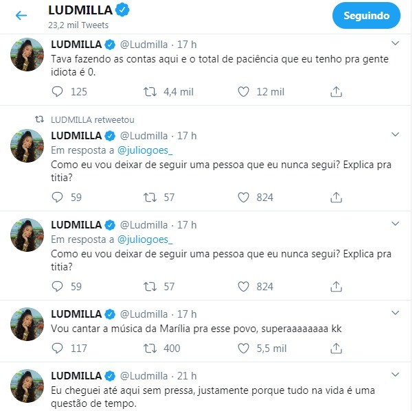 Ludmilla e MC Rebecca se desentendem no Twitter (Foto: Reprodução/Twitter)