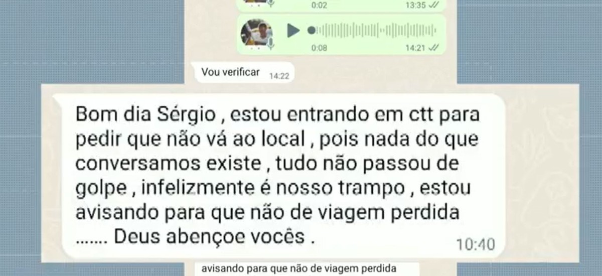 Golpista diz para vítima não viajar após receber por falsa locação na  praia: 'Nosso trampo' | Campinas e Região | G1