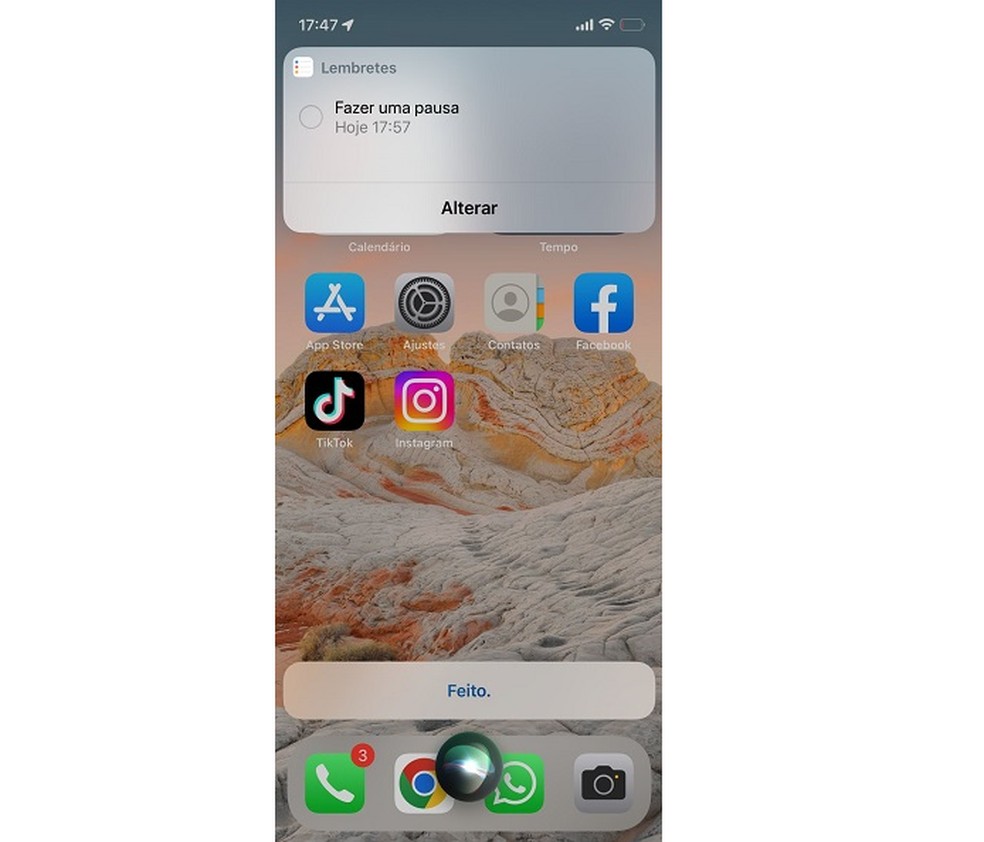 É possível usar a Siri para definir lembretes no iPhone (iOS) — Foto: Reprodução/Clara Fabro