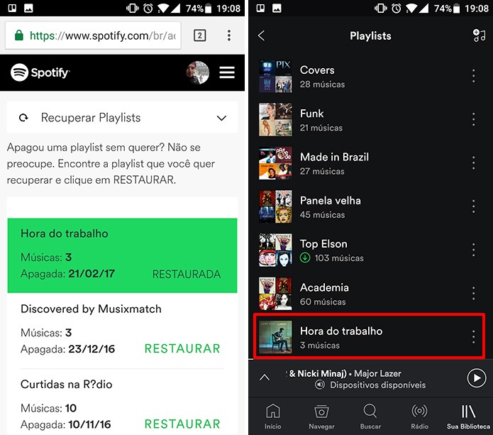 Spotify mostrará playlist recuperada novamente no aplicativo do celular (Foto: Reprodução/Elson de Souza)