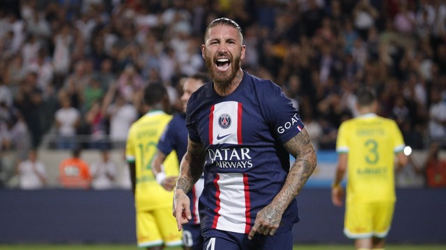 Sergio Ramos comemora seu gol na Supercopa da França -  PSG x Nantes
