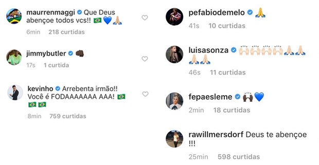 Comentários de amigos famosos de Neymar (Foto: Reprodução/Instagram)