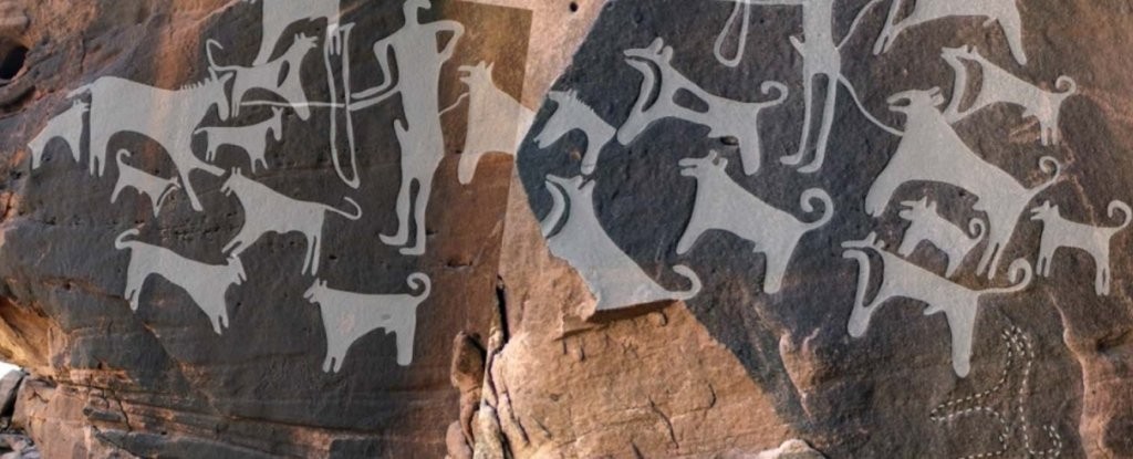Desenhos antigos de cachorros (Foto: Guagnin et al., J. Anthropol. Archaeol, 2017)