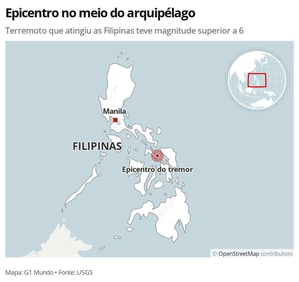 MAPA - Terremoto nas Filipinas — Foto: G1 Mundo
