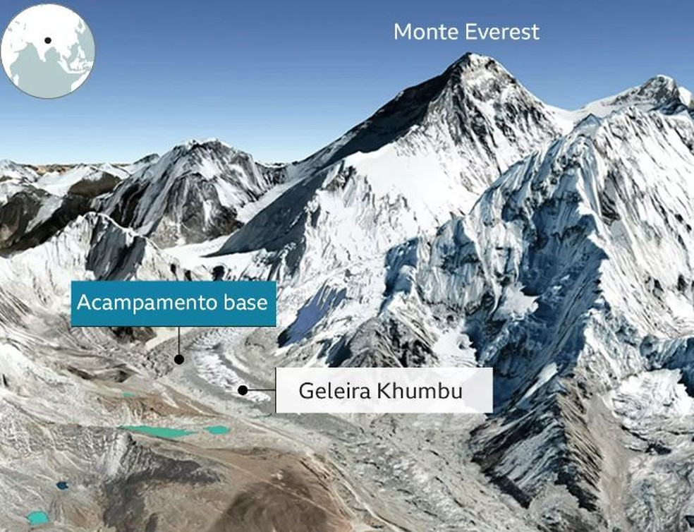 Monte Everest — Foto: Google earth via BBC