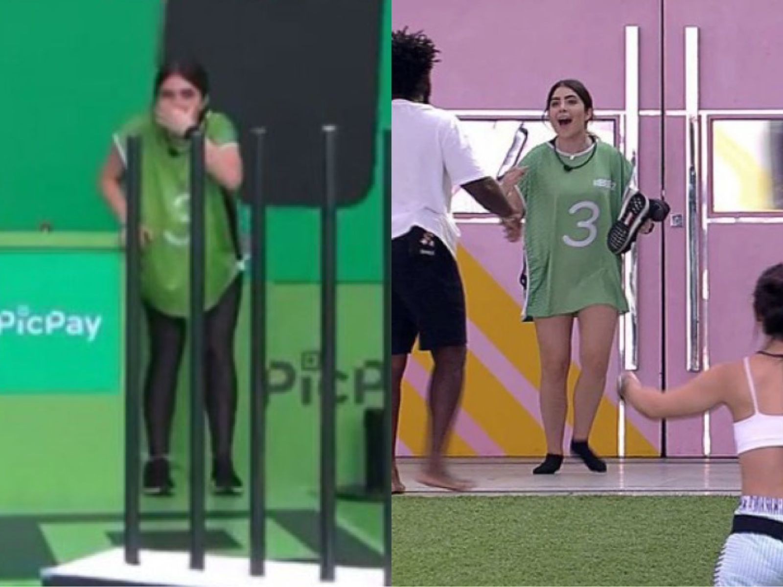 Jade Picon fez xixi durante uma prova do líder do "BBB" 22. Ela foi eliminada e voltou da prova sem calça — Foto: Reprodução/Globo
