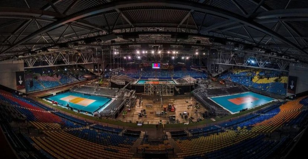 Estrutura montada no Gelredome, estádio do Vitesse, para o Mundial de vôlei — Foto: Divulgação
