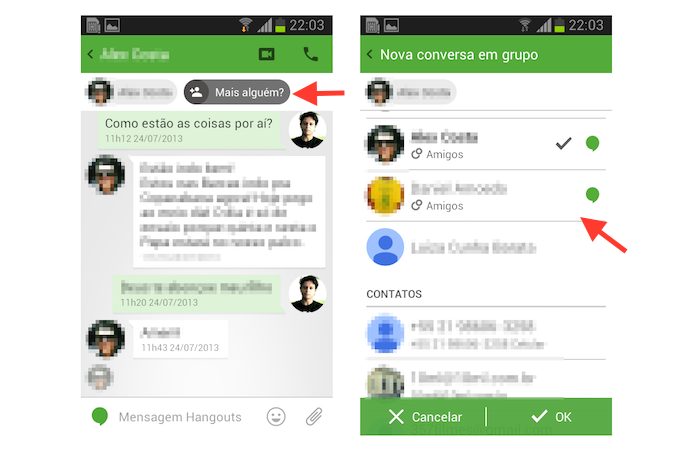 Iniciando uma conversa em grupo a partir de um chat no Hangouts para Android (Foto: Reprodução/Marvin Costa)