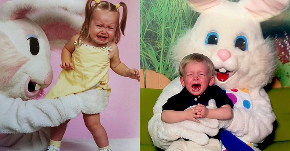 No Reddit, usuários compartilharam imagens de crianças chorando ao lado do Coelhinho da Páscoa (Foto: Reprodução/Reddit)