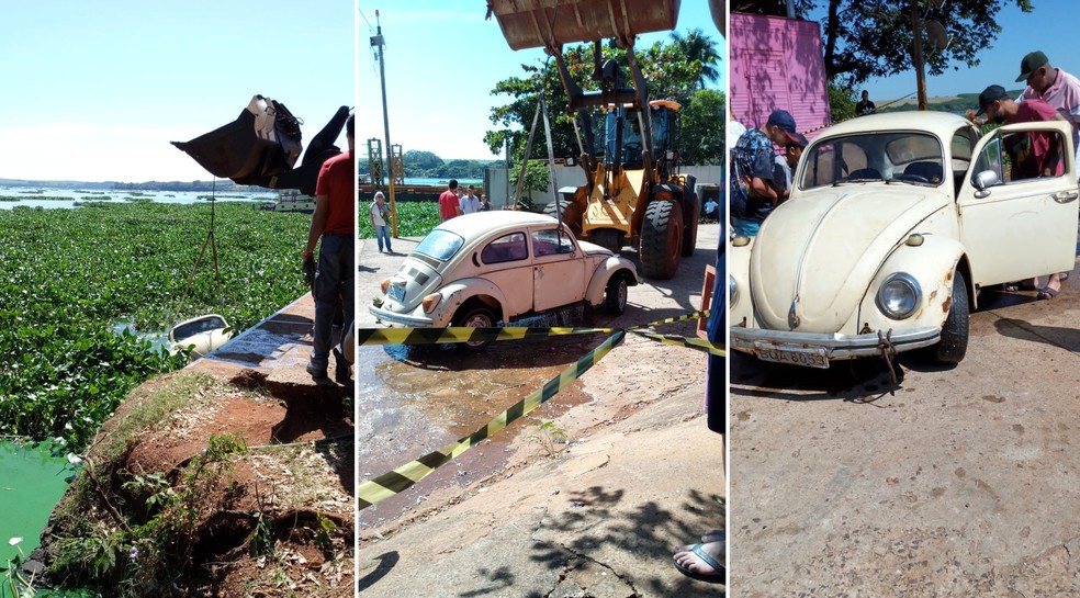 Vídeo mostra retirada de veículo que caiu no Rio Tietê e matou idoso afogado em Itapuí — Foto: Thaisa Moares/Noticiantes/Divulgação