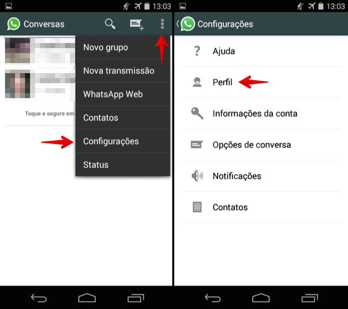 Acessando configura??es do WhatsApp no Android (Foto: Reprodu??o/Helito Bijora) 