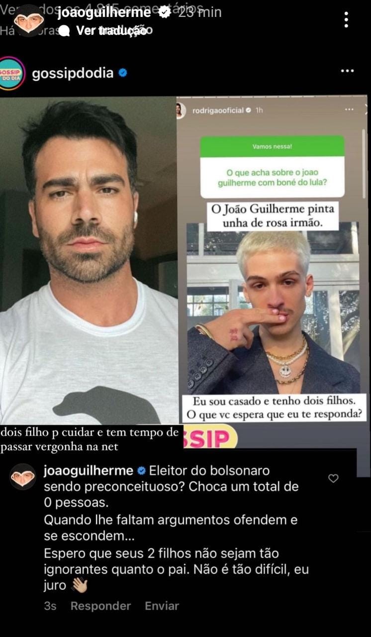 João Guilherme rebate Rodrigão após ser criticado por usar esmalte rosa (Foto: Reprodução do Instagram)