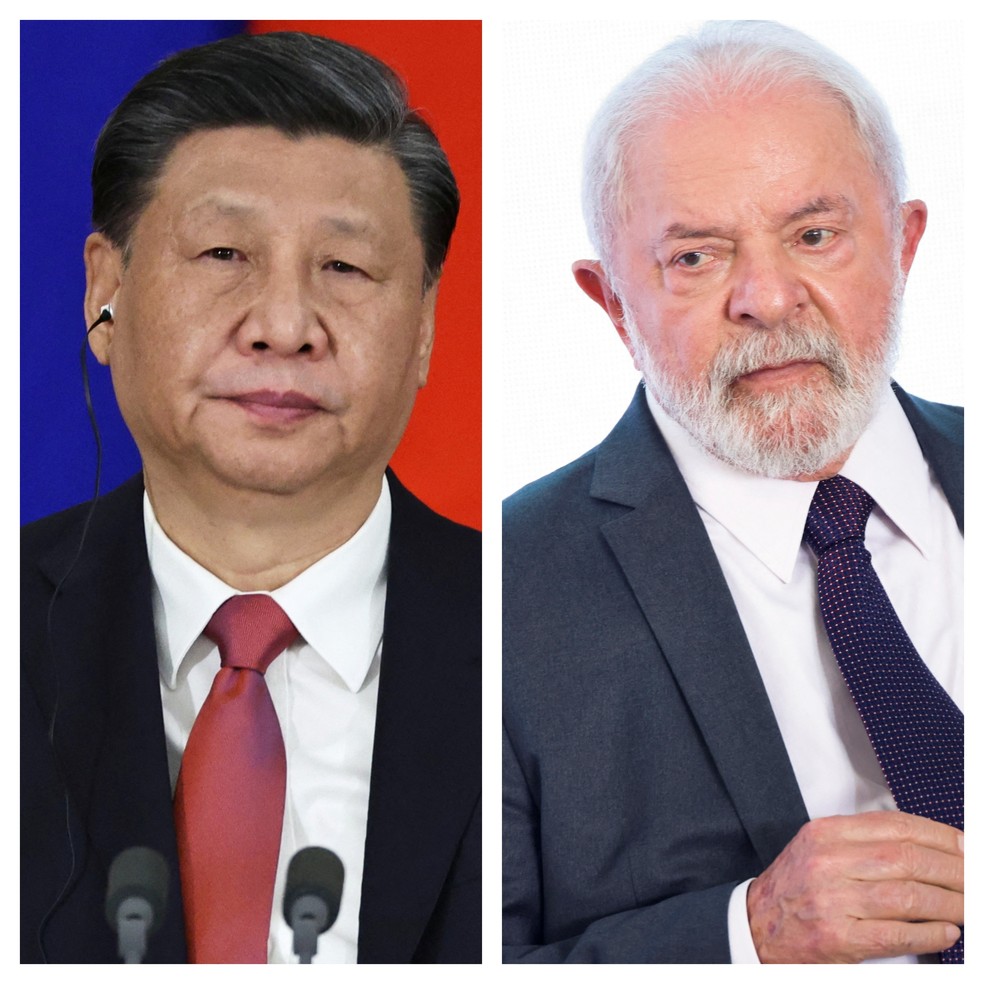 Montagem mostra o presidente Xi Jinping, da China, e Lula, do Brasil — Foto: Reuters