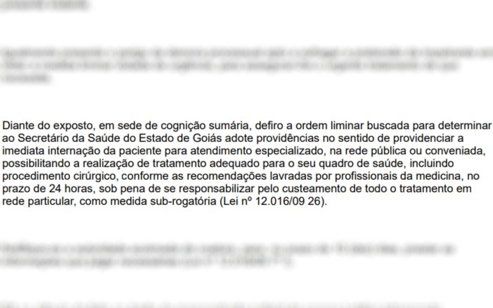Liminar que determinou que o estado de Goiás forneça tratamento adequado para criança com tumor ósseo em Goiás — Foto: Reprodução/TJ-GO