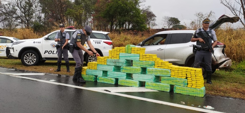 Polícia Rodoviária apreendeu grande quantidade de maconha em Martinópolis (SP) — Foto: Cedida