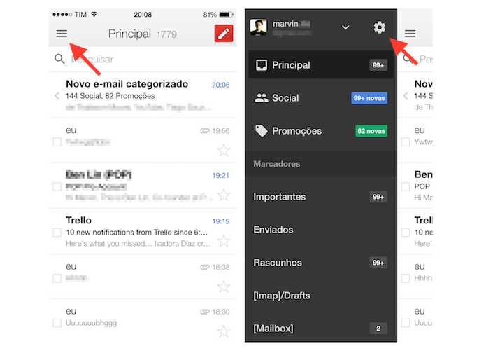 Acessando as configura??es do aplicativo do Gmail no iPhone (Foto: Reprodu??o/Marvin Costa)