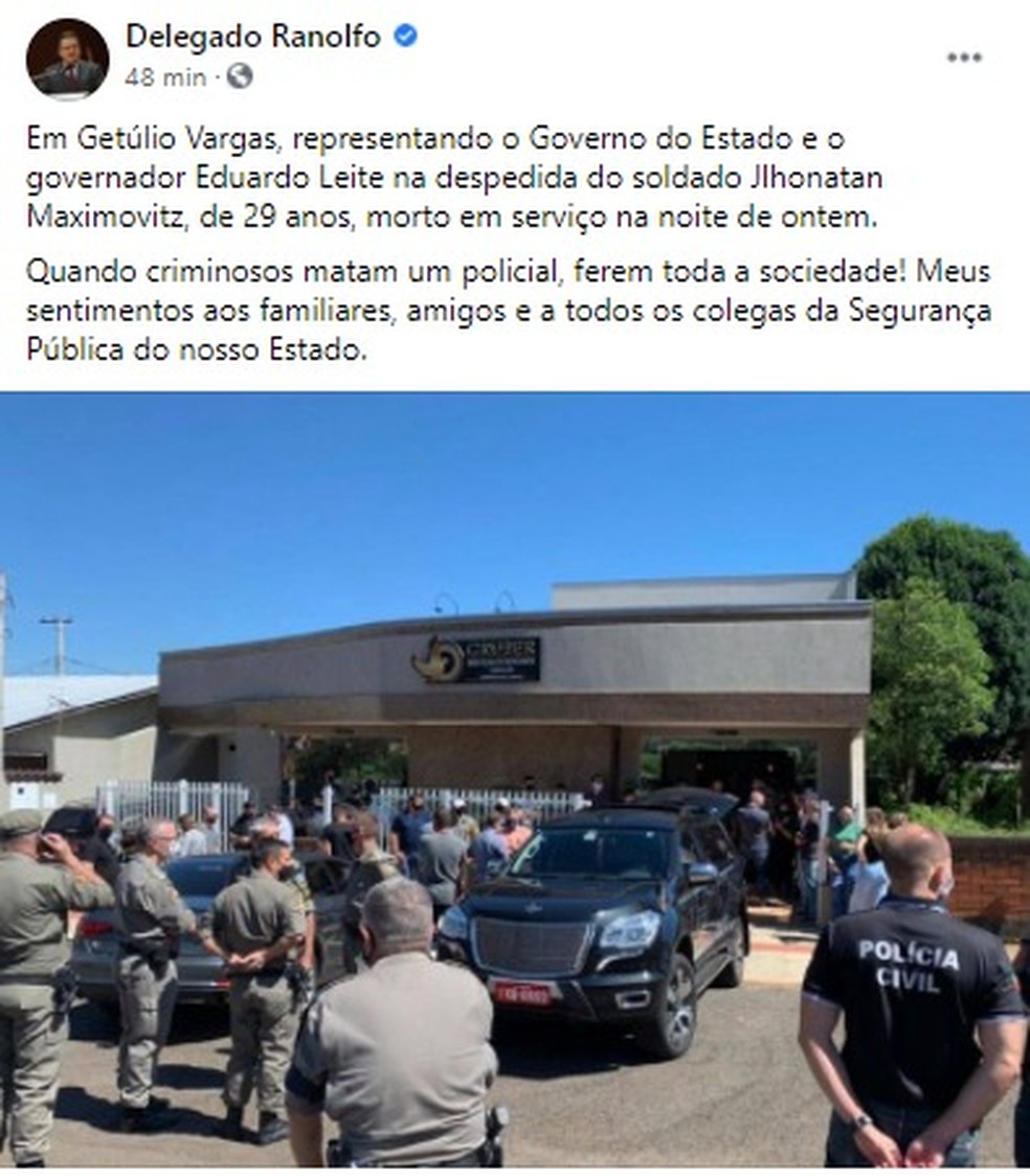 Publicação do vice-governador do RS, que acompanhou velório em Getúlio Vargas — Foto: Reprodução/Redes sociais