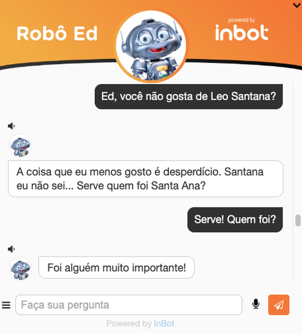 Desta vez, foi o robô Ed quem pregou uma peça em mim. — Foto: Reprodução/InBot