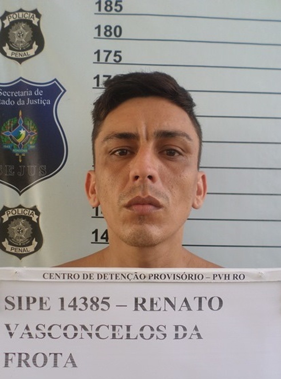 Renato Vasconcelos da Frota, detento que fugiu do presídio em Porto Velho — Foto: Sejus/ divulgação