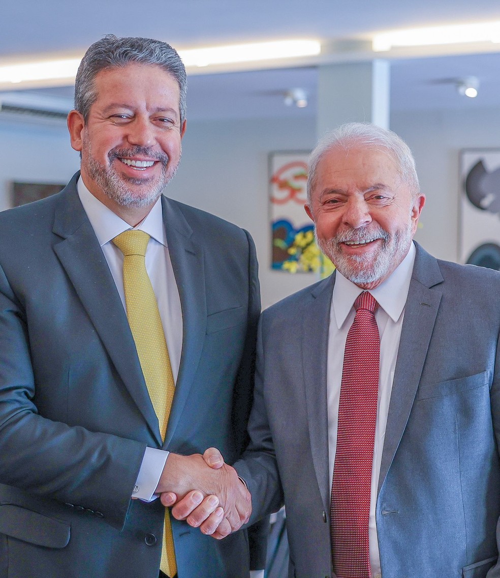 Lula e o presidente da Câmara, Arthur Lira, durante encontro em Brasília. — Foto: Ricardo Stuckert