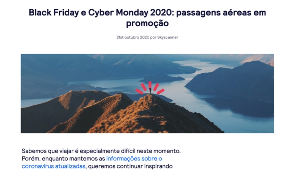 Skyscanner reserva promoções para Cyber Monday — Foto: Reprodução/Paulo Alves