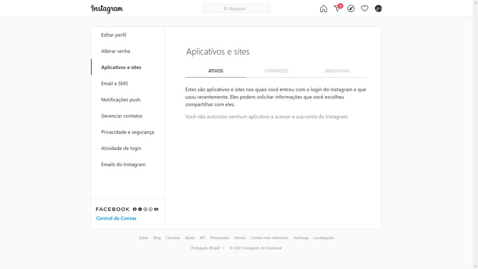 Como revogar acesso a aplicativos e sites no Instagram — Foto: Reprodução/Raphael Caetano