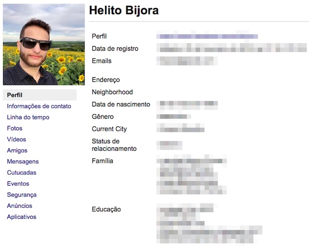 Arquivo traz todas as informações que o Facebook possui sobre o usuário (Foto: Reprodução/Helito Bijora)