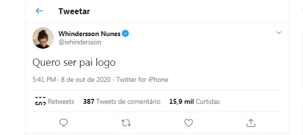 Tweet de  Whindersson Nunes (Foto: Reprodução/Twitter)
