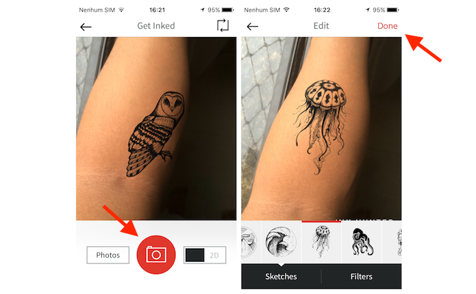 Inserindo a simulação de tatuagem no braço com o inkHunter para iPhone (Foto: Reprodução/Marvin Costa)