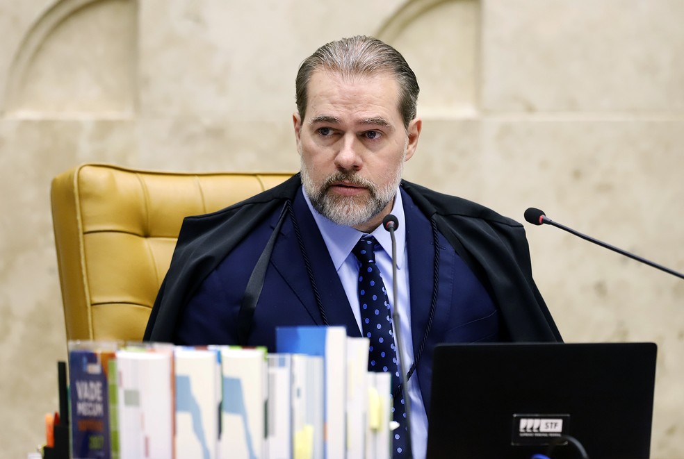 O ministro Dias Toffoli no julgamento sobre compartilhamento de informações sigilosas entre MP e órgãos de inteligência — Foto: Rosinei Coutinho / SCO / STF