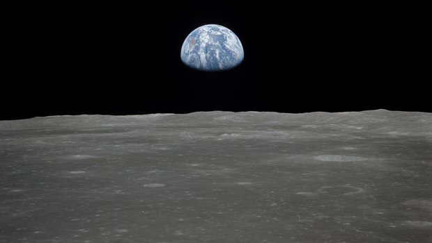 Visão da Terra pela nave Apollo 11 na Lua. (Foto: NASA)