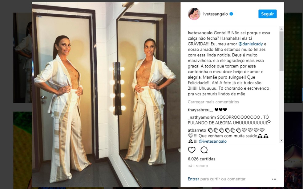Ivete anuncia gravidez de gêmeos nas redes sociais (Foto: Reprodução/Instagram)