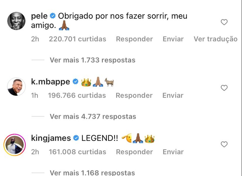 Pel&eacute;, Marta, LeBron James... Estrelas reagem a post de Cristiano Ronaldo |  Copa do Mundo | ge