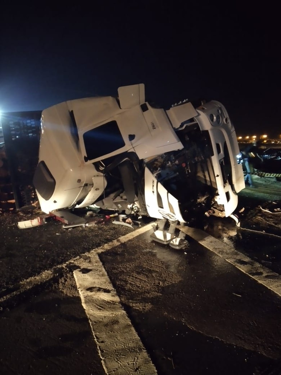 Caminhão invadiu pista contrária da rodovia — Foto: Corpo de Bombeiros/ Divulgação