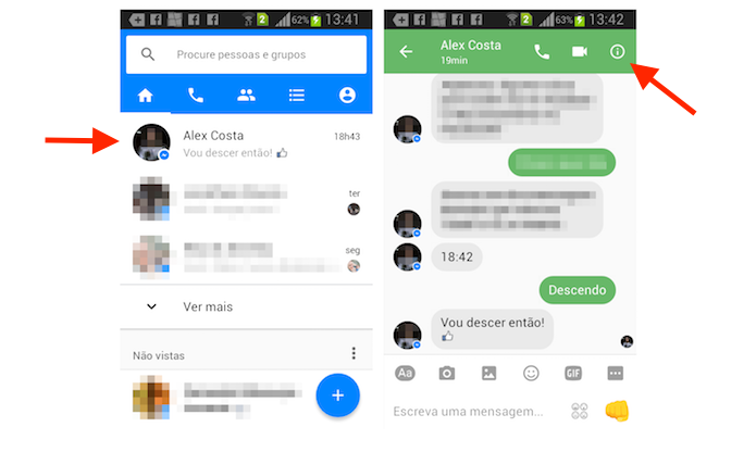 Acesso para as opções de uma conversa do Facebook Messenger para Android (Foto: Reprodução/Marvin Costa)