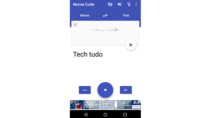 Software possui teclas para inserir texto em código Morse (Foto: Reprodução/Android)