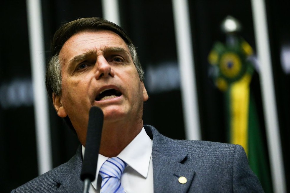 O presidente eleito, Jair Bolsonaro, durante discurso na C&acirc;mara dos Deputados &mdash; Foto: Marcelo Camargo/Ag&ecirc;ncia Brasil
