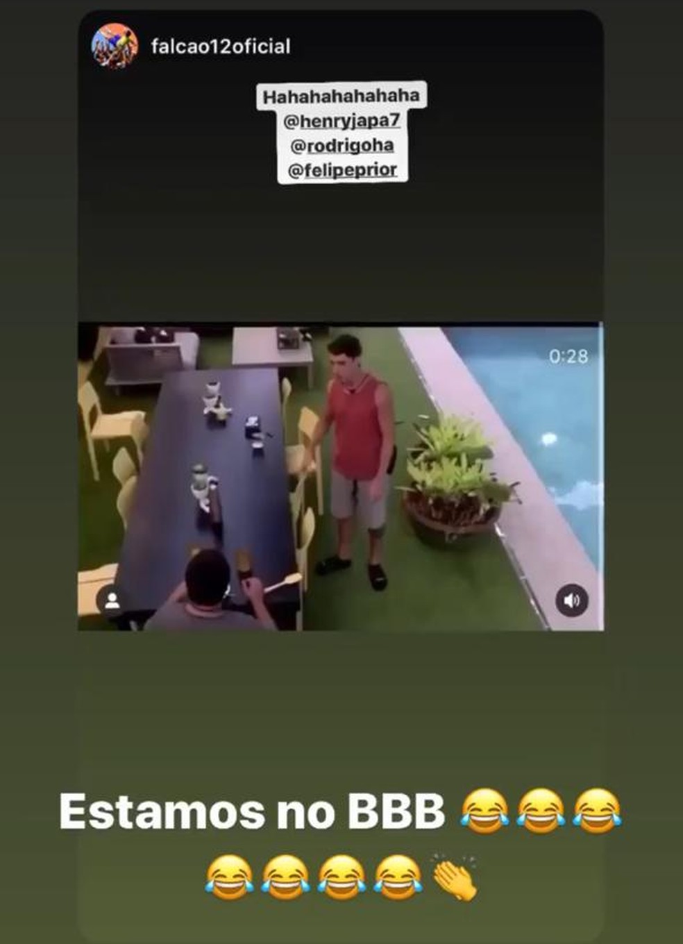 Falcão posta vídeo em que Prior fala sobre jogo de amigo contra o Sorocaba Futsal  — Foto: Reprodução/Instagram
