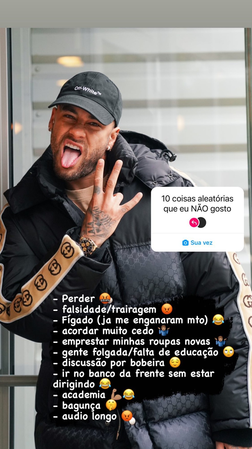 Neymar revela coisas que mais odeia em trend da web — Foto: Reprodução / Instagram