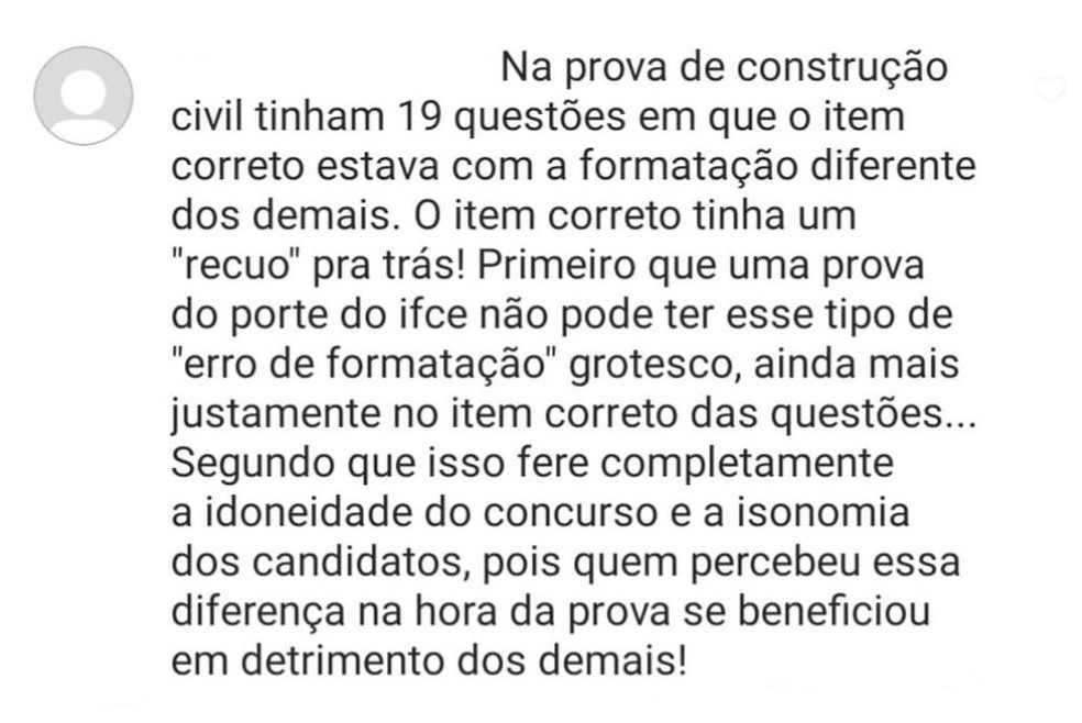 Candidato reclama de prova do IFCE realizada pelo Idecan, em Fortaleza. — Foto: Reprodução