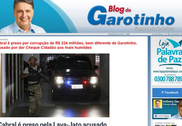 Página do Blog do Garotinho (Foto: Reprodução/Blog do Garotinho)