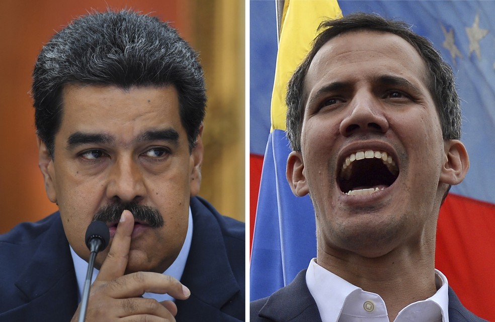 Montagem coloca Maduro e Guaidó lado a lado em imagens de arquivo — Foto: STF / AFP