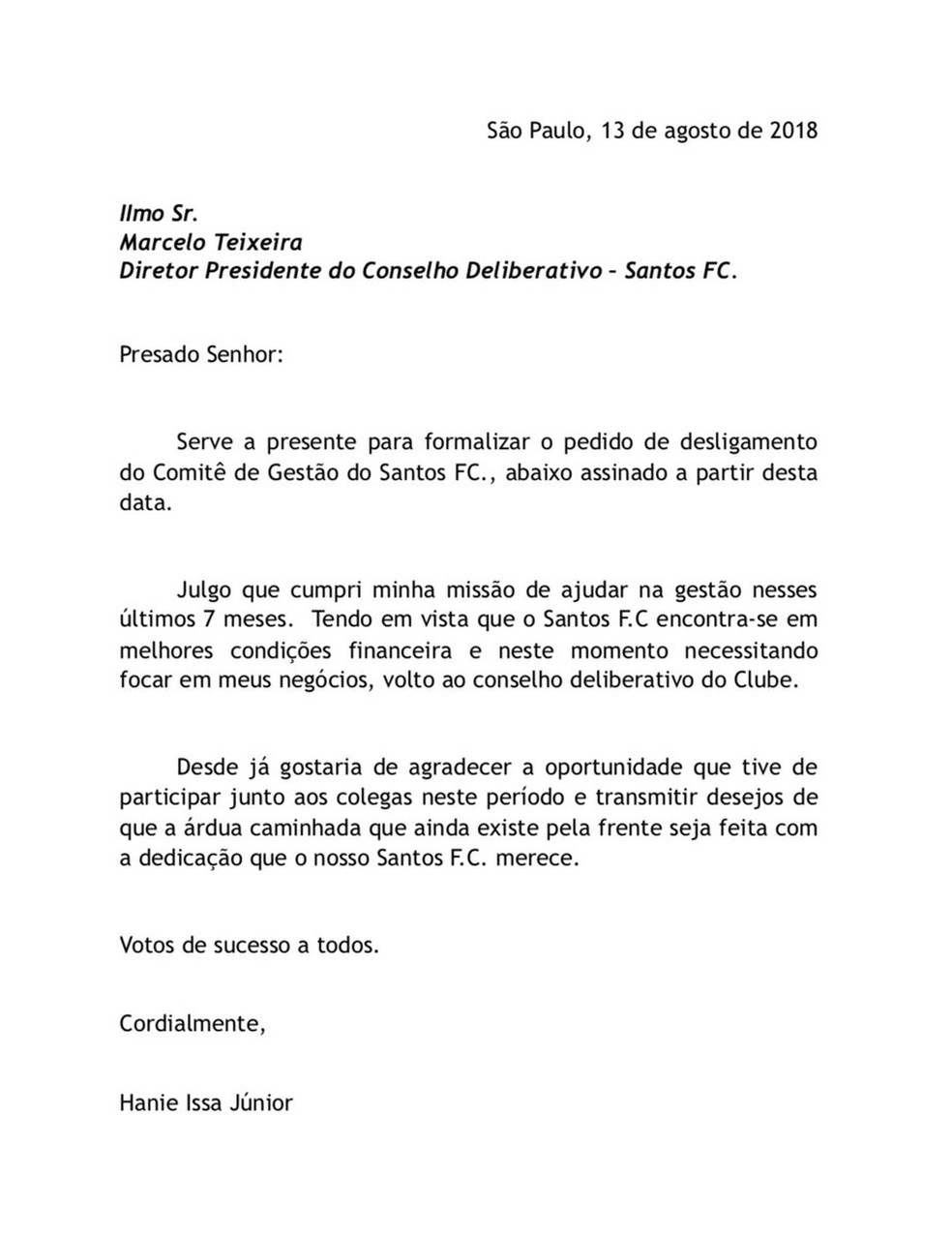 Membro renuncia ao Comitê de Gestão do Santos e é o 