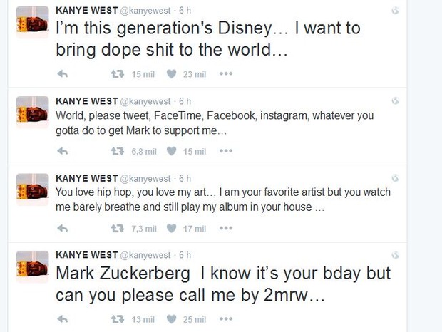 Será que Kanye West receberá uma resposta de Mark Zuckerberg? (Foto: Reprodução)