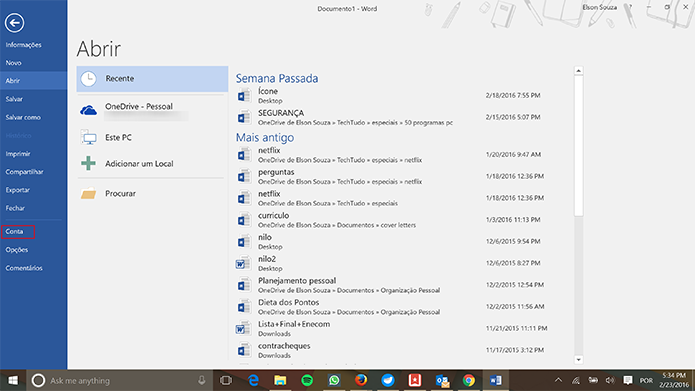 Microsoft Office tem temas que podem ser escolhidos pelo usuário (Foto: Reprodução/Elson de Souza)